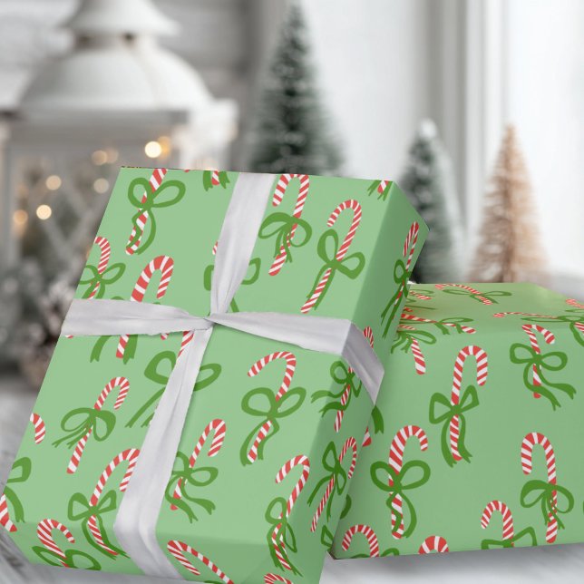 Papel De Presente Doces Canudos de Natal Festa de Natal (Cute Christmas Candy Canes Xmas Holiday Wrapping Paper
Green)