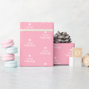 Papel De Presente Doçes Começos   Chá de Bebê de Menina Rosa e Branc