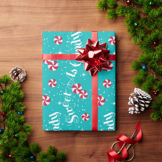 Papel De Presente Doces Como Peppermintas E Teais Doces Em Qualquer  (Presente de Natal)