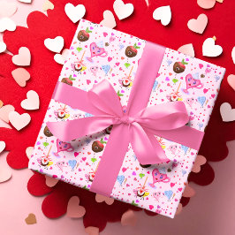 Papel De Presente Doces Corações Celebrando em Toda Parte