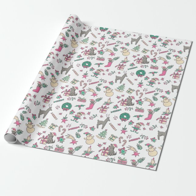 Papel De Presente Doces Desenhos à Mão de Férias de Natal  (Desenrolado)