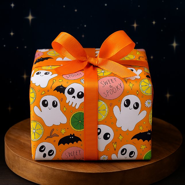 Papel De Presente Doces e Assustadores Fantasmas de Halloween, Cavei (Criador carregado)
