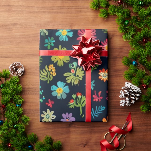 Papel De Presente Doces e Flores Coloridos (Presente de Natal)
