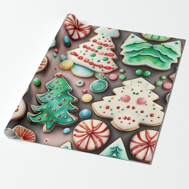 Papel De Presente Doces Natal e Biscoitos de Açúcar de Ano Novo (Desenrolado)