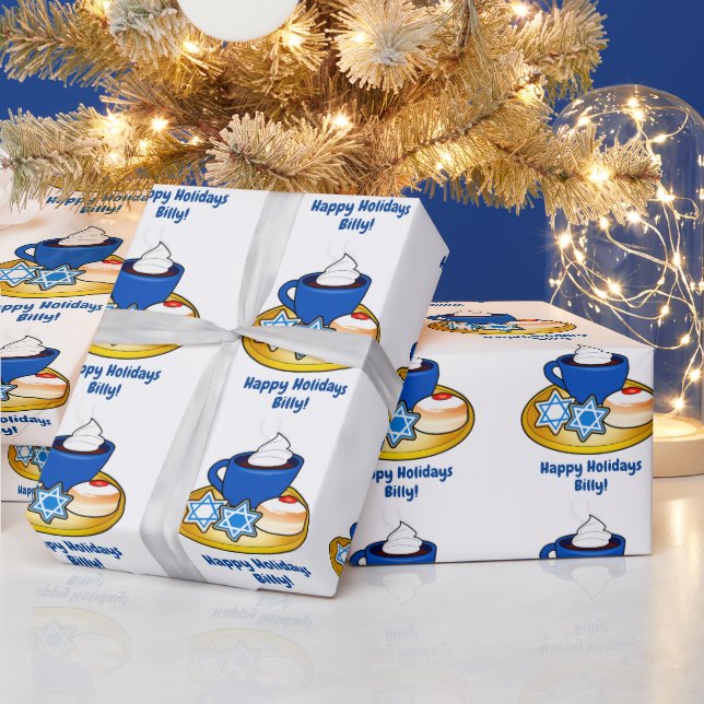 Papel De Presente Doces tratamentos em nome de Hanukkah personalizáv (Feriados)