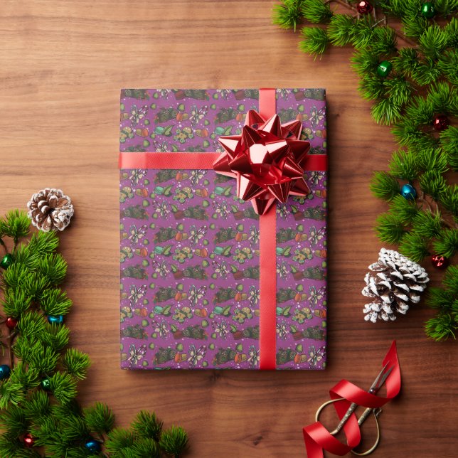 Papel De Presente Doçuras de Feriado - Açaí Sugar Plum (Cor) (Presente de Natal)