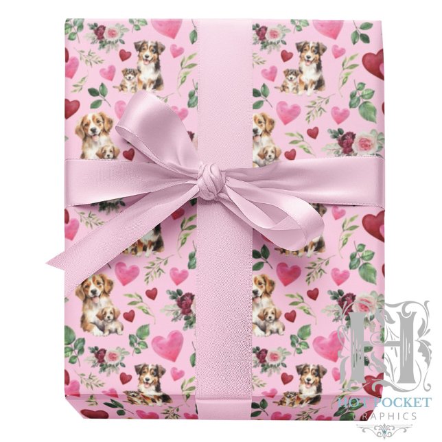 Papel De Presente Dog Love Valentine Gift Wrapping Paper Pink (Criador carregado)