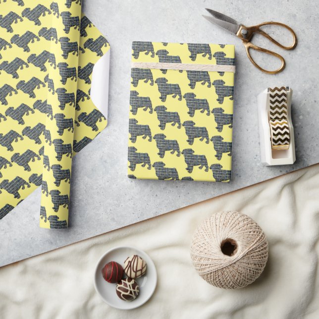 Papel De Presente Dog Silhouette Y&B Grid Gift Amarelo (Artesanato)