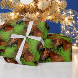 Papel De Presente Dois Belos Cavalos de Castanheiro no Sol