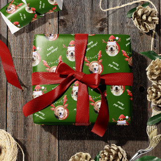 Papel De Presente Dois Cães Foto Reindeer Feliz Natal Verde