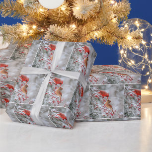 Papel De Presente Dois Cardinals e Frutas no Inverno