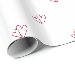 Papel De Presente Dois Corações Vermelhos Abertos em Branco