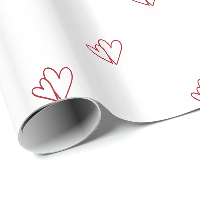 Papel De Presente Dois Corações Vermelhos Abertos em Branco (Ponta do rolo)