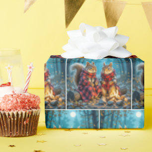 Papel De Presente Dois esquilos desfrutando de uma fogueira de outon