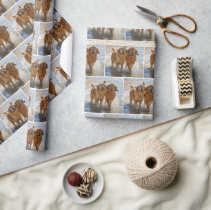 Papel De Presente Dois Golden Retrievers Carregando um Graveto