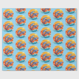 Papel De Presente Dois golfinhos de desenho animado saltando