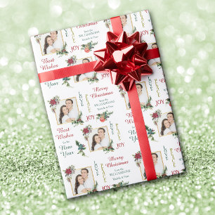 Papel De Presente Dois modelos de foto Poinsettia Alegria Paz Natal