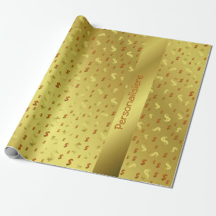 Papel De Presente dólar, Dourado, folha, folhas, padrão, moderno, Wr