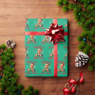 Papel De Presente Donald Trump chapéu de Papai Noel Faça o Natal Gra