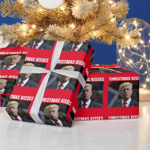 PAPEL DE PRESENTE DONALD TRUMP CHRISTMAS KISSES BEIJA PAPEL DE EMBAL