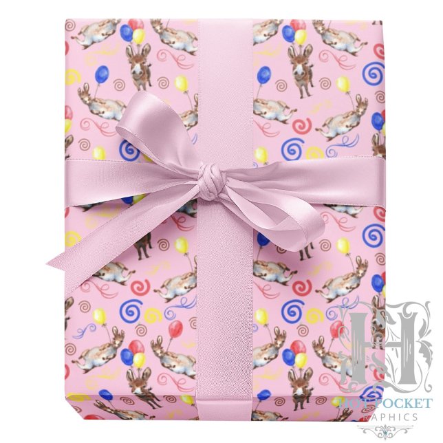 Papel De Presente Donkey Birthday Gift Wrapping Paper in Pink (Criador carregado)
