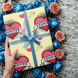 Papel De Presente Dons cardíacos amarelos no estilo de quadrinhos pe