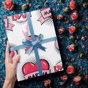 Papel De Presente Dons cardíacos do estilo quadrinhos de nome person