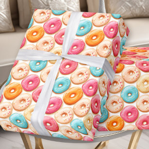 Papel De Presente Donut Doce Menina Rosa Colorida Aniversário