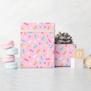 Papel De Presente Donut Fofo com Glacê Rosa e Confeitos