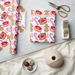 Papel De Presente Donuts com Glacê Rosa Meninas de Pão de Mel Bengal