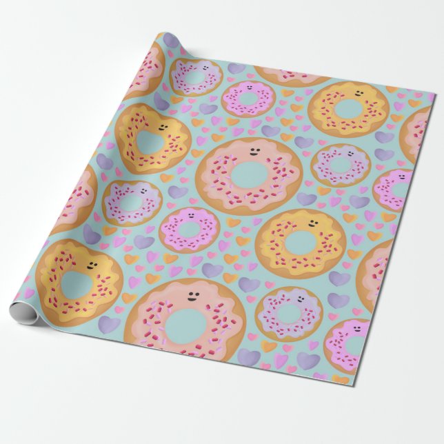 Papel De Presente Donuts & Corações Pastéis Fofos (Desenrolado)