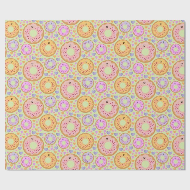 Papel De Presente Donuts & Corações Pastel Adoráveis (Aberto)
