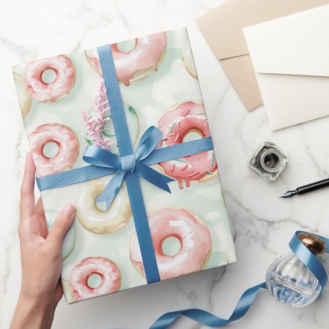 Papel De Presente Donuts de Creme Rosa Aniversário (Presentear)