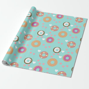 Papel De Presente Donuts Dia dos Namorados Corações Vermelhos Mar Te