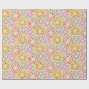 Papel De Presente Donuts e Corações Pastel Adoráveis