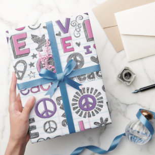 Papel De Presente Doodes De Paz E Amor