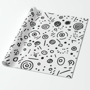 Papel De Presente Doodle Abstrato Desenhado à Mão - Preto e Branco