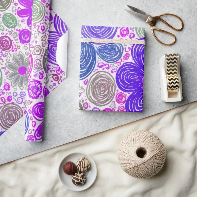 Papel De Presente Doodle Daisy Pattern (Artesanato)