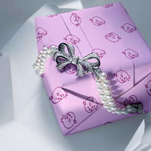 Papel De Presente Doodle de Morango Fofo – Padrão Kawaii Mínimo