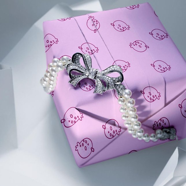 Papel De Presente Doodle de Morango Fofo – Padrão Kawaii Mínimo (Criador carregado)