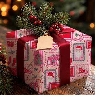 Papel De Presente Doodle de Natal Cor-de-Rosa Desenhado à Mão