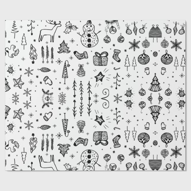 Papel De Presente Doodle de Natal Desenhado à Mão (Aberto)