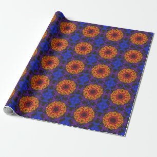Papel De Presente Dot Mandala Flor Amarelo Puro e Azul