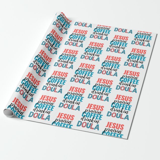 Papel De Presente Doula Cristã Divertida que Louva a Jesus e Bebe Ca (Desenrolado)
