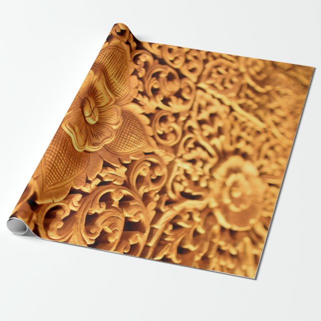Papel De Presente Dourada arte antiga floral fecha (Desenrolado)