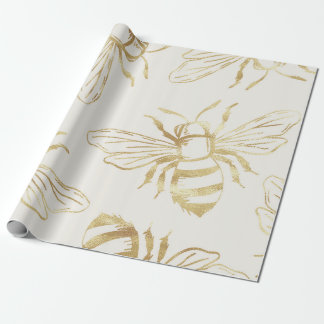 Papel De Presente Dourada Bee Design, em Cream Background.