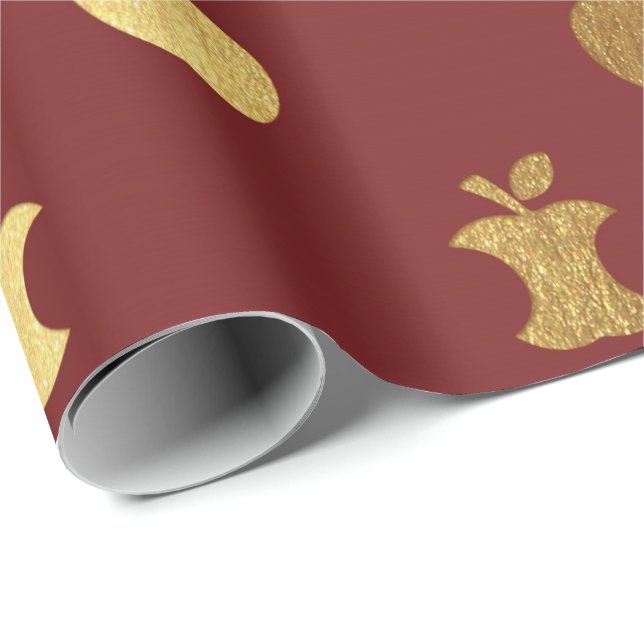 Papel De Presente Dourada Bordéus De Maçã Metálica De Vinho Vermelho (Ponta do rolo)