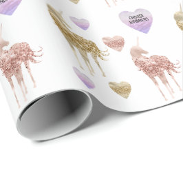 Papel De Presente Dourada Confetti Glitter Unicorn