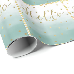 Papel De Presente Dourada Confetti Mint Watercolor Hello