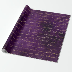 Papel De Presente Dourada Cursiva em Profundo Roxo